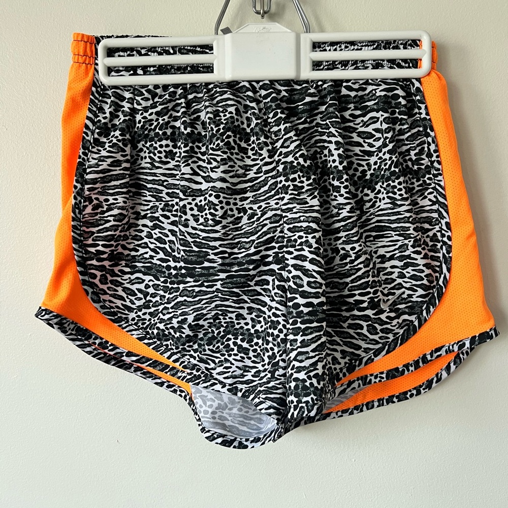 Nike Animal Print Running Shorts with Orange Accents New